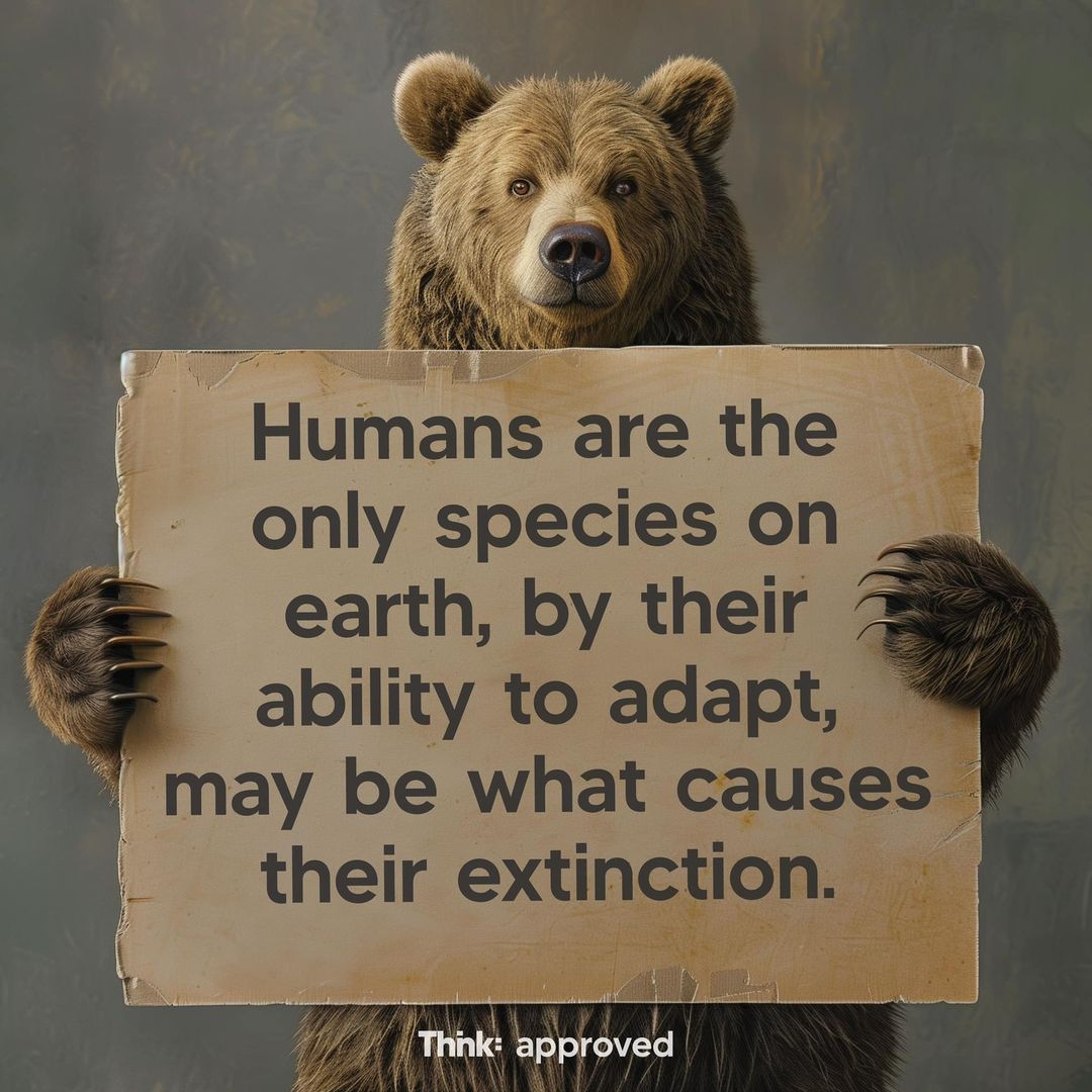 Humans are the only species on earth, by their ability to adapt, may be what causes their extinction.