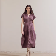 Grade & Gather - Ruffle Matte Satin Midi Dress