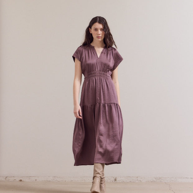 Grade & Gather - Ruffle Matte Satin Midi Dress