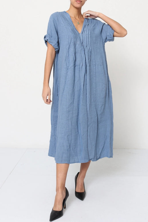 LÉA & LUC - V Neck Midi Linen Dress