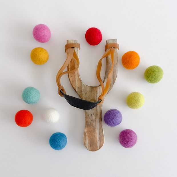 Hello Maypole Wood Slingshot and Felt Balls