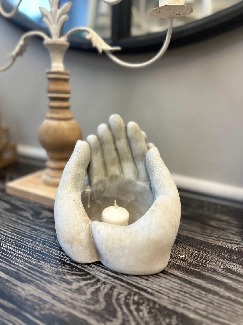Cement Hands Planter/Candle Holder