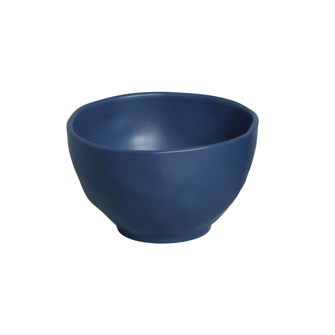 Navy blue matte stoneware soup bowl with rounded base, smooth finish, and wide opening on white background