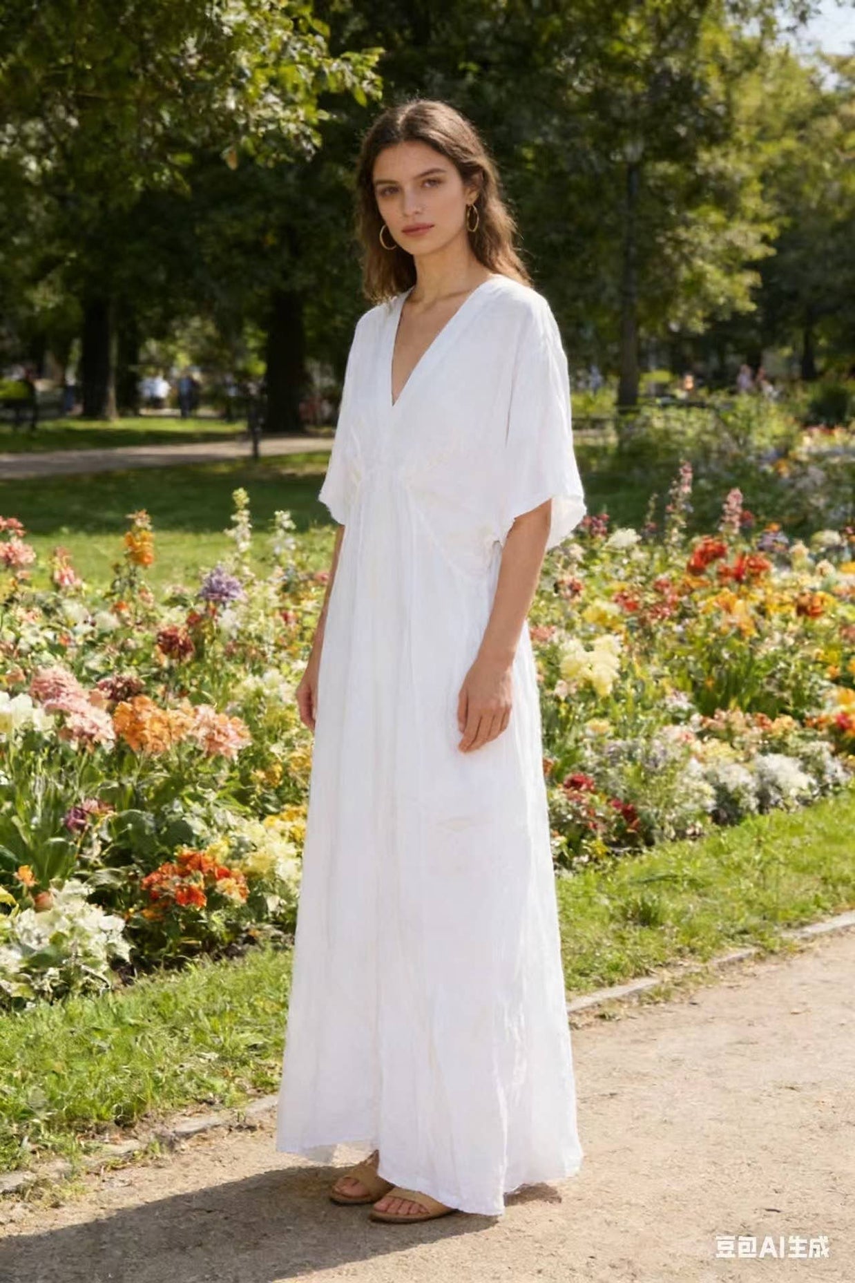 LÉA & LUC Flowing V-Neck Linen Maxi Dress
