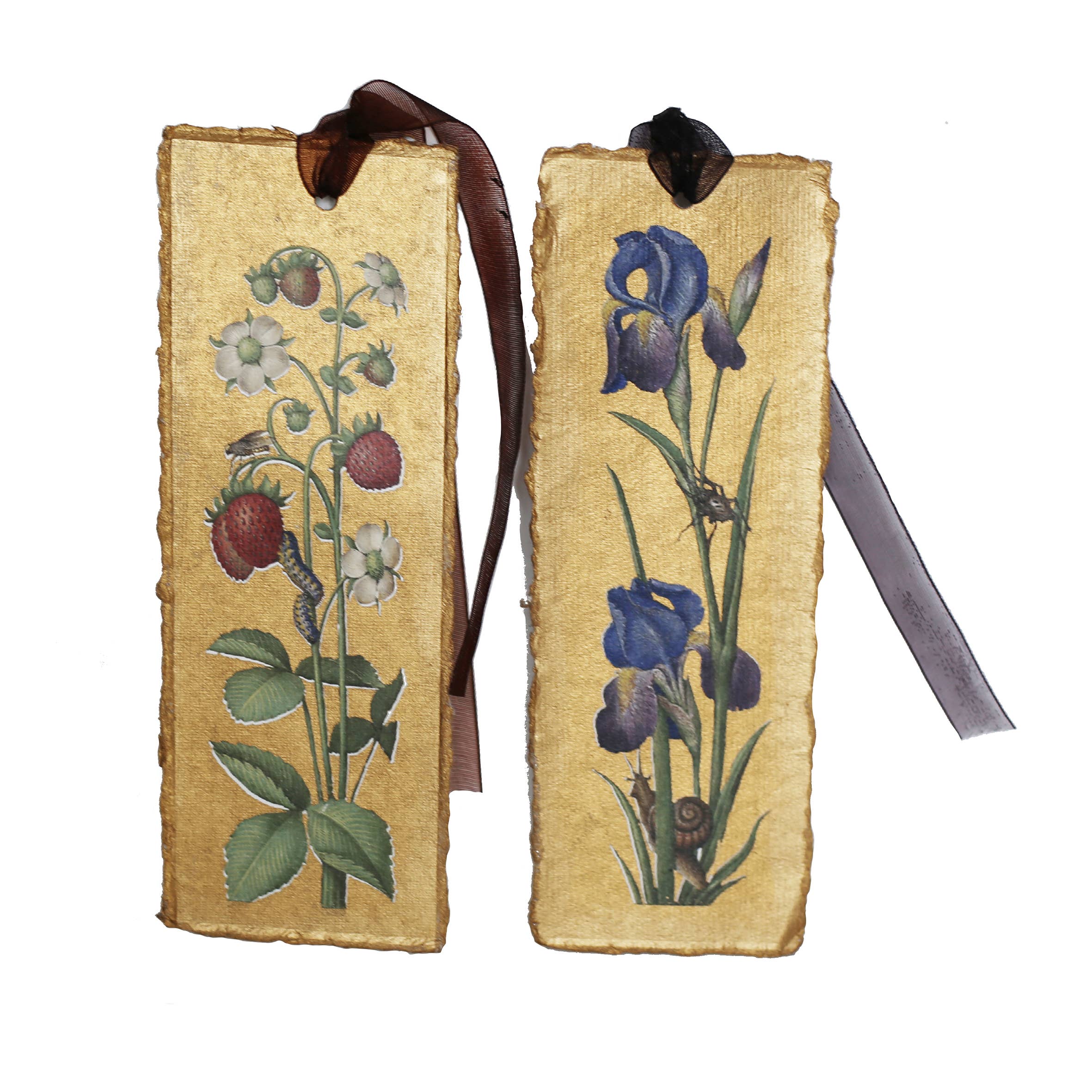 Epigr'am Strawberries and Irises Gold Illumination Bookmark