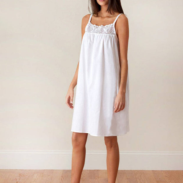 Jenn White Cotton Nightgown, Lace