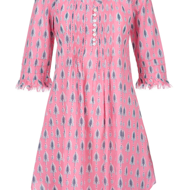 At Last - Annabel Cotton Tunic Dress in Raspberry Sorbet with Grey