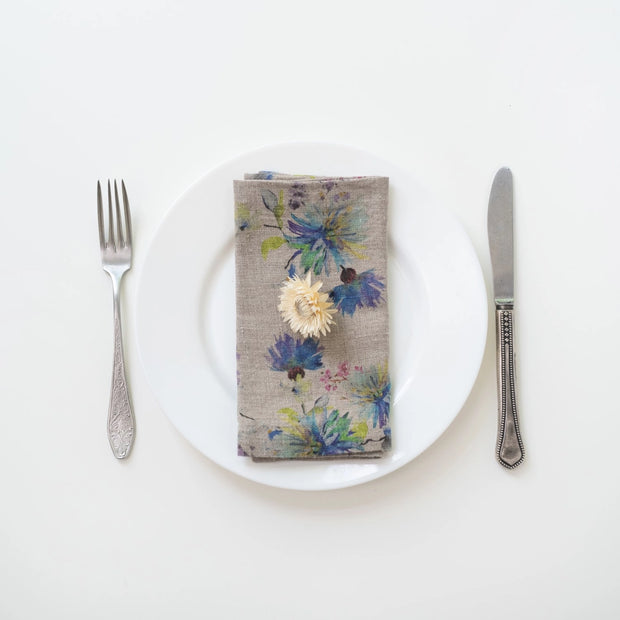 Linen Tales - Flowers On Natural Linen Napkins - Set of two