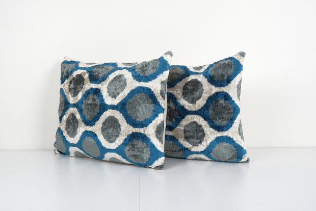 Silk Ikat Velvet Lumbar Pillow Cover - Set of Two