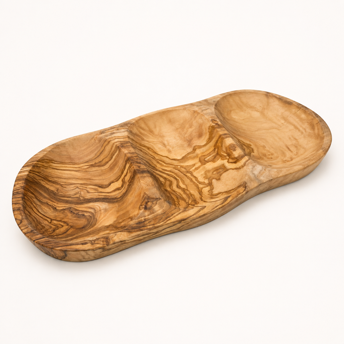 Natural OliveWood Olive Wood 3-Section Snack & Appetizer Tray
