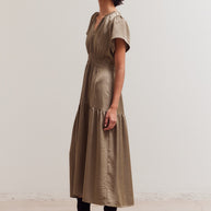 Grade & Gather - Ruffle Matte Satin Midi Dress