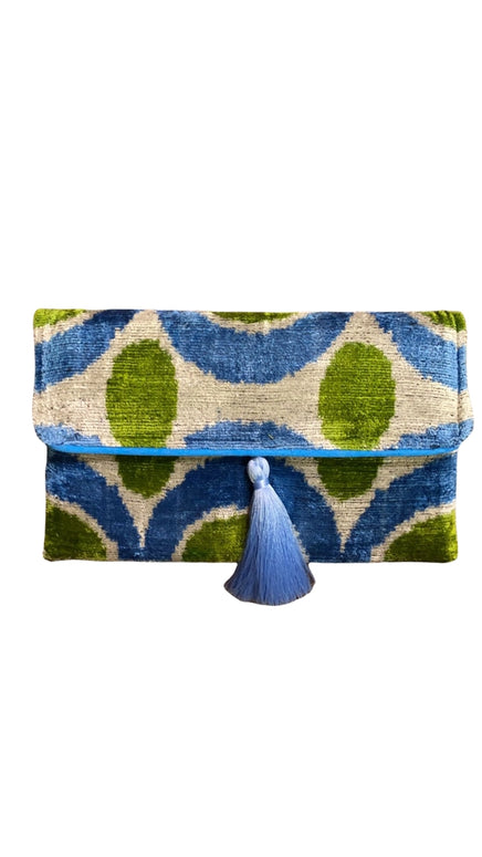 Silk Velvet Ikat Clutch - Blue Circle