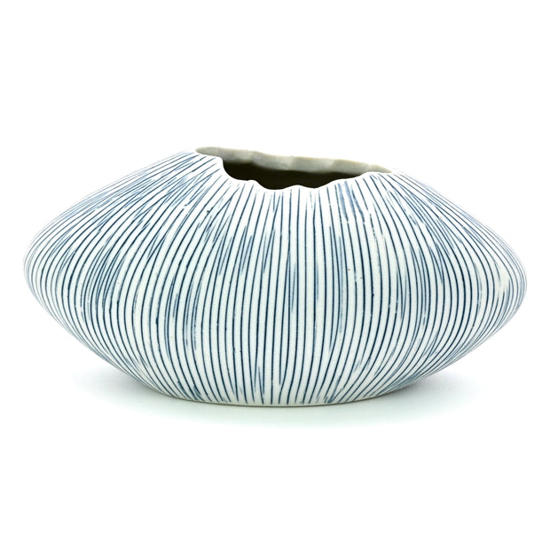 AFT Blue Striped Oval Vase Mini S-Handcrafted Porcelain Bud Vase