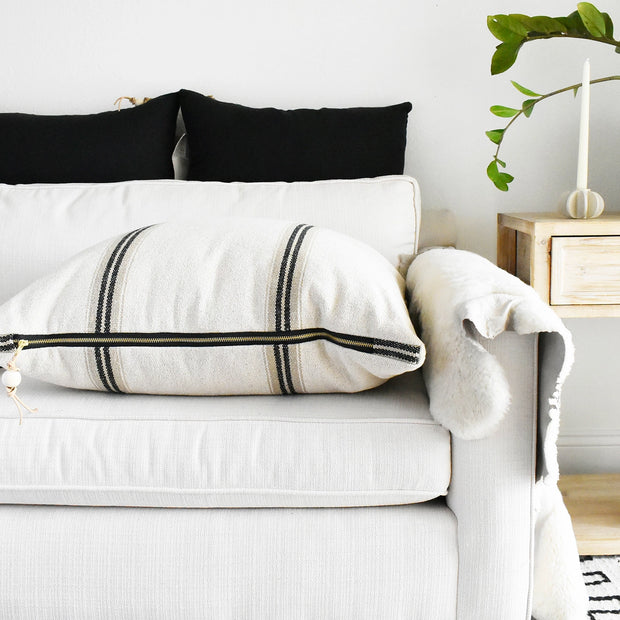 French Cotton Pillow with Black Stripes