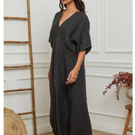LÉA & LUC Flowing V-Neck Linen Maxi Dress