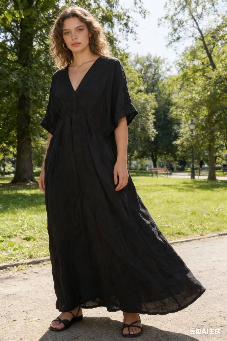 LÉA & LUC Flowing V-Neck Linen Maxi Dress
