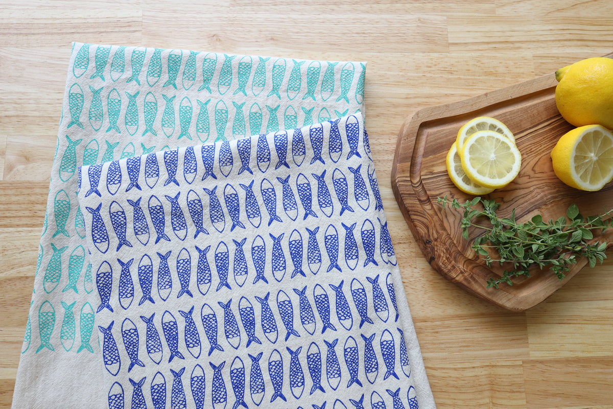 The High Fiber Handprinted Fish Kitchen Towel