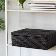 Artifacts Trading Company Rattan Flat Legal File Storage Box with Woven Lid in Tudor Black