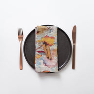 Linen Tales - Orange Flow On Natural Linen Napkins - Set of 2