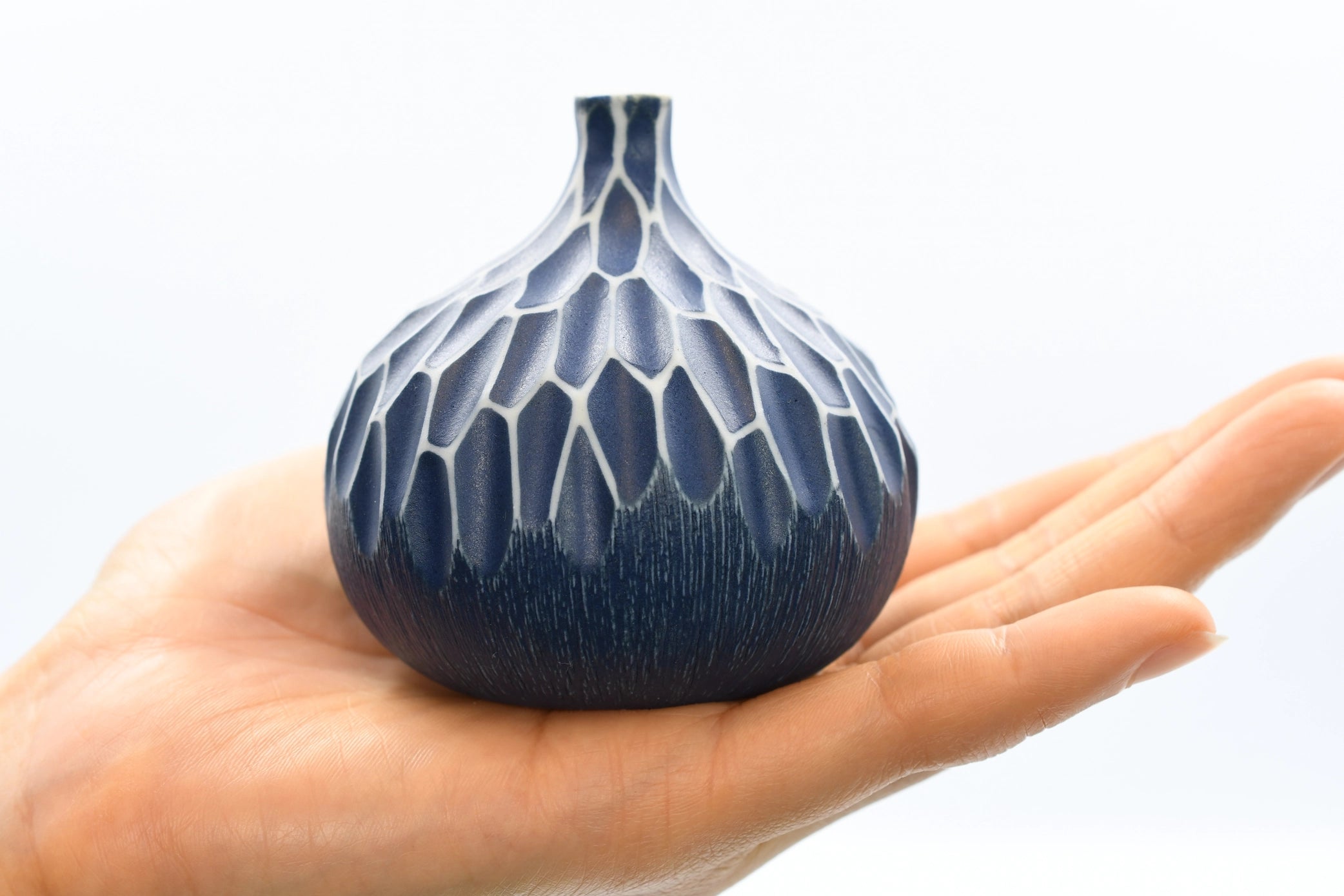 AFT Blue Congo Tiny Carved Porcelain Bud Vase