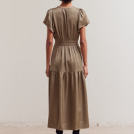 Grade & Gather - Ruffle Matte Satin Midi Dress