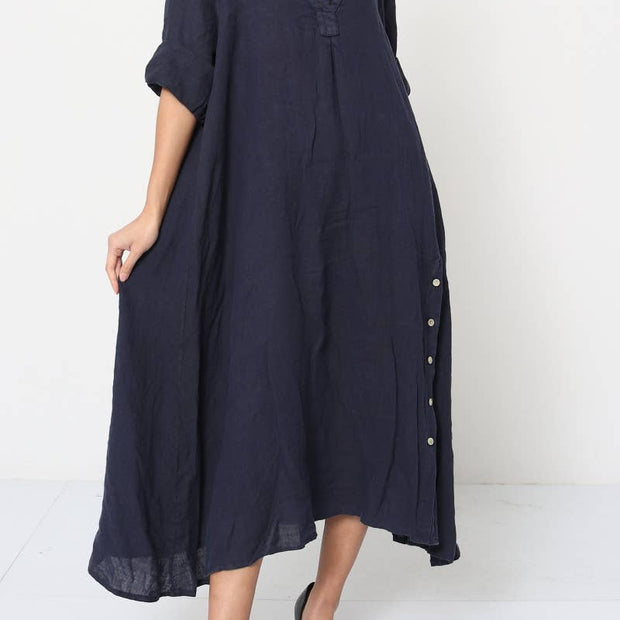 V-Neck Midi Dress with Button Slit