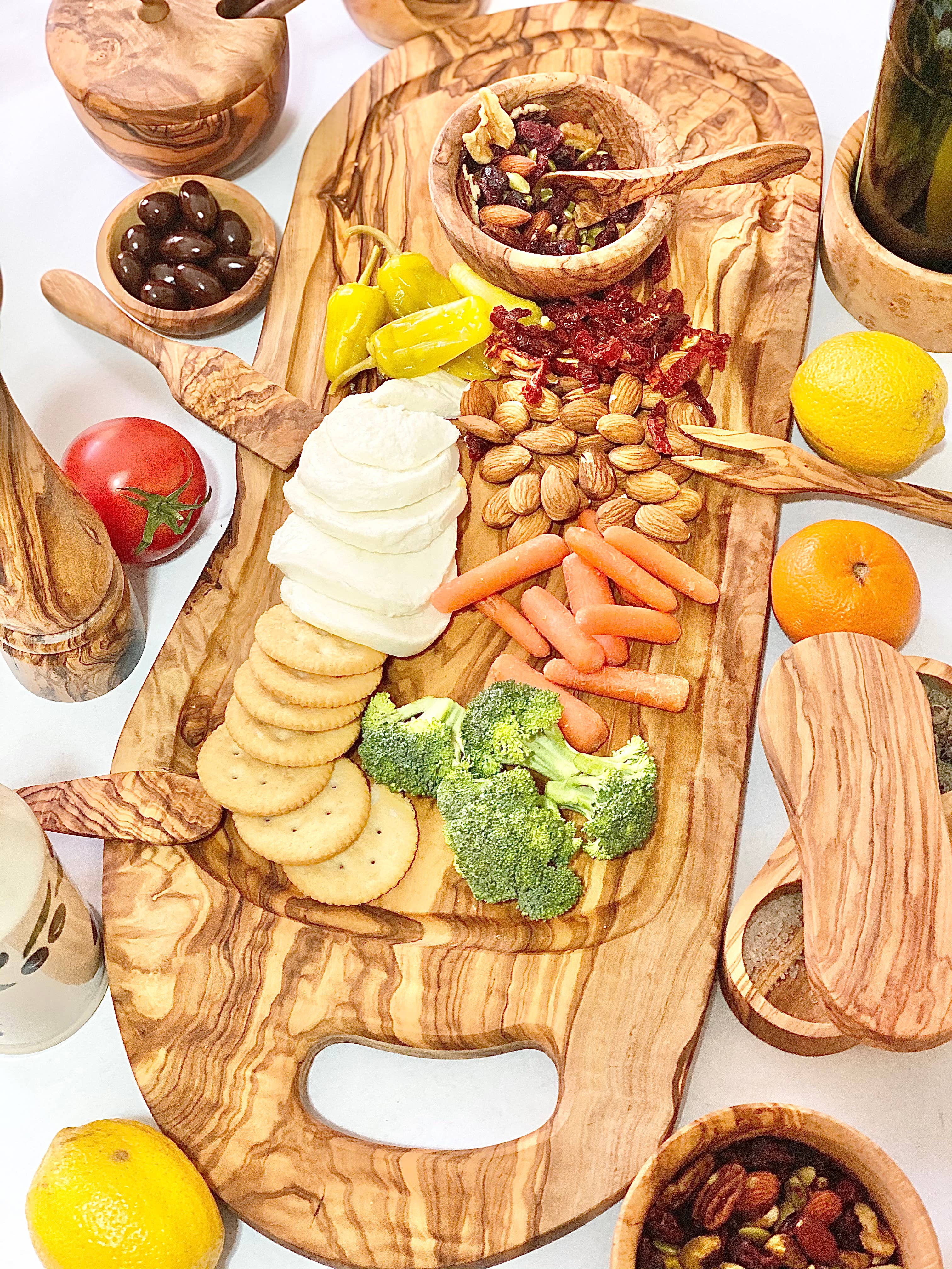 Olive Wood Charcuterie Board with Juice Well