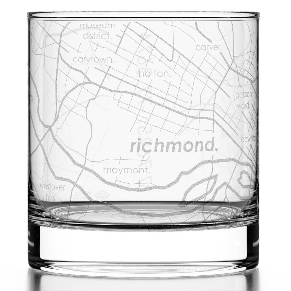 Well Told City Map Etched Whiskey Rocks Glass - Richmond, VA