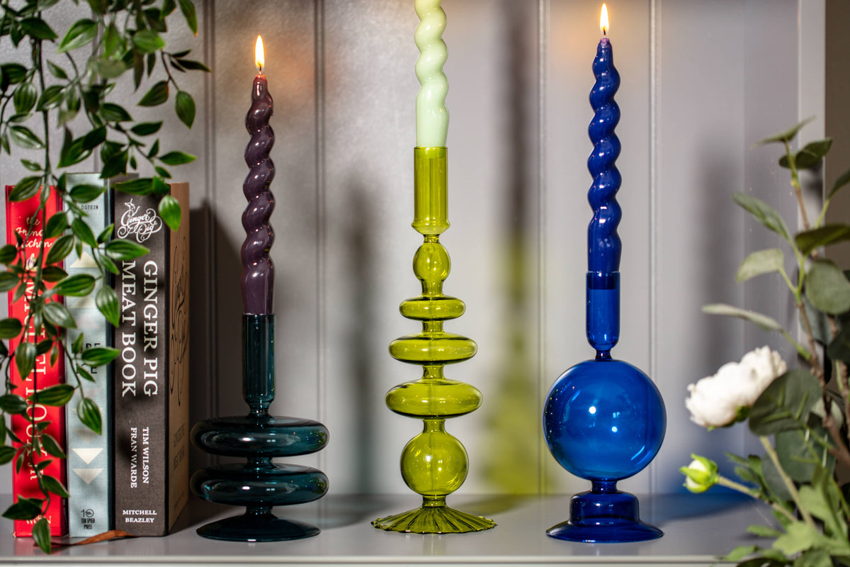 MÆGEN Coloured Glass Taper Candle Holder in Ocean Teal