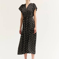 Grade & Gather Printed Ruffle Satin Midi Dress