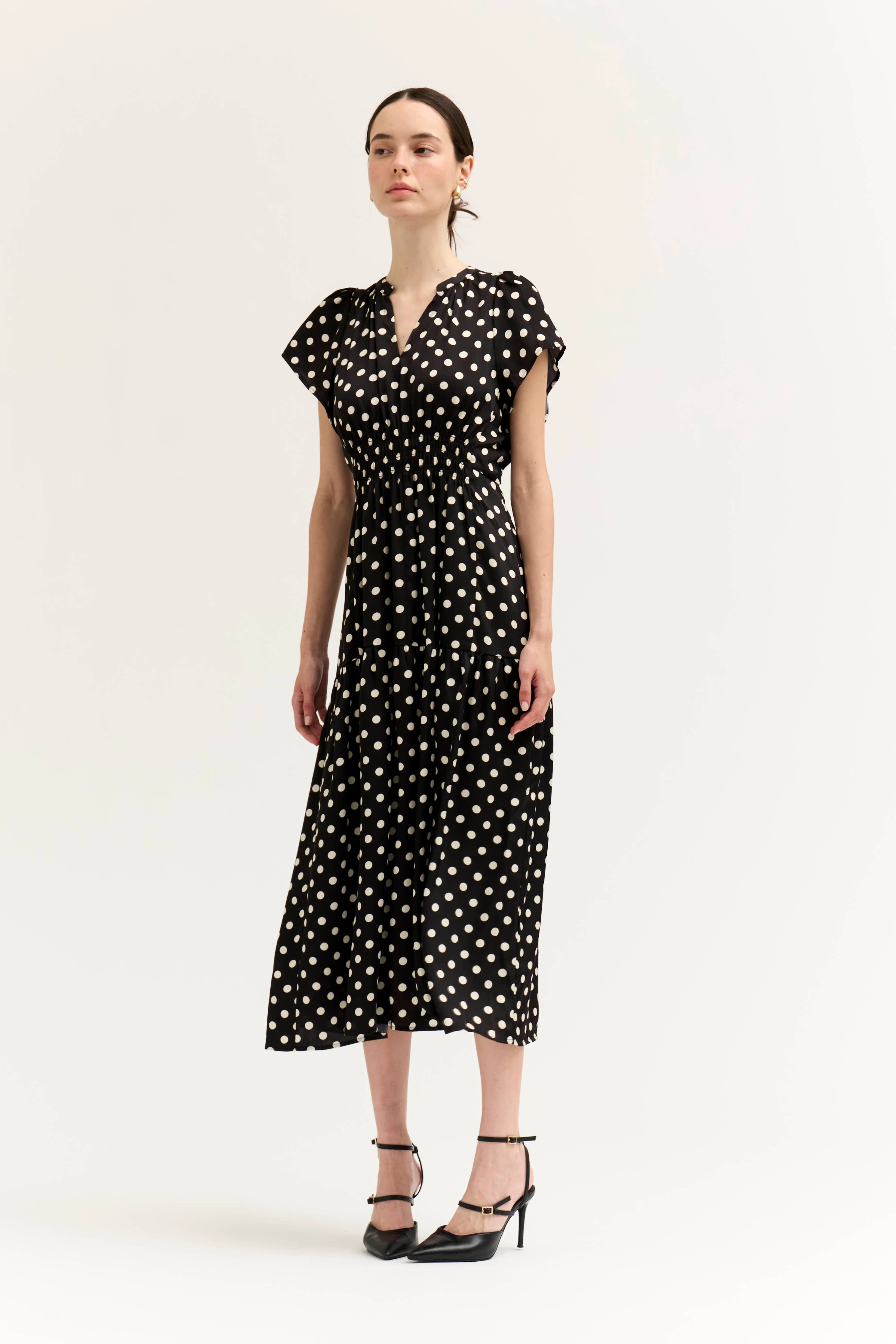 Grade & Gather Printed Ruffle Satin Midi Dress