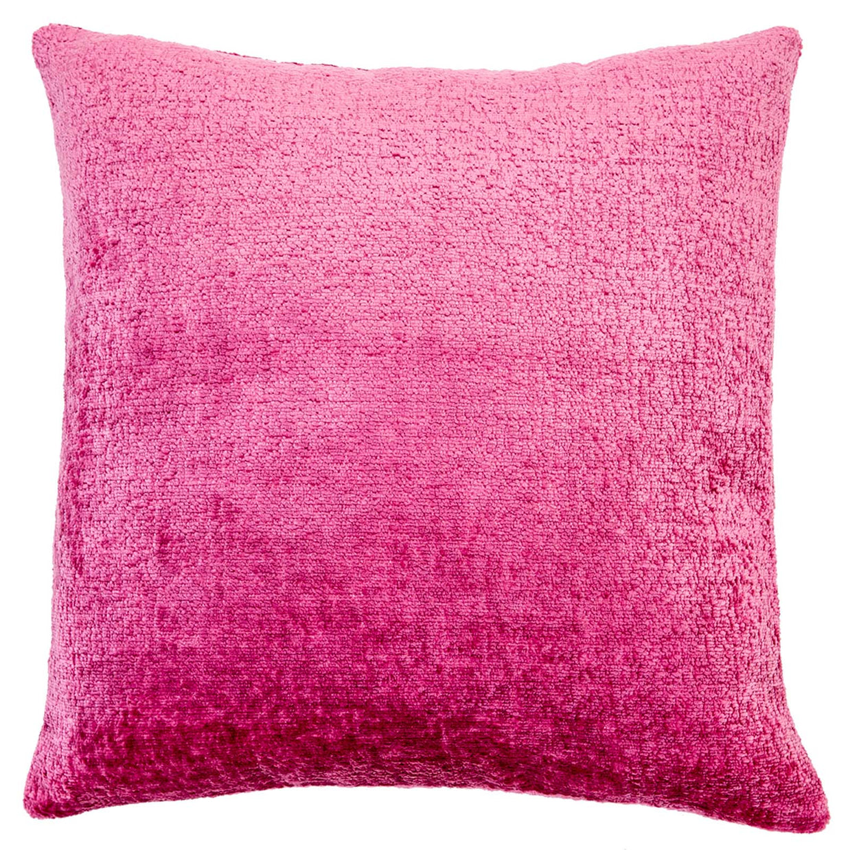 Pink ombre chenille throw pillow with textured fabric, transitioning from light pink at top to deep magenta at bottom
