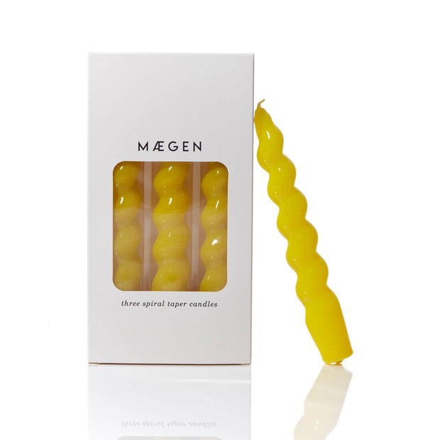 MÆGEN Spiral Taper Candles in Yellow (3 Pack)