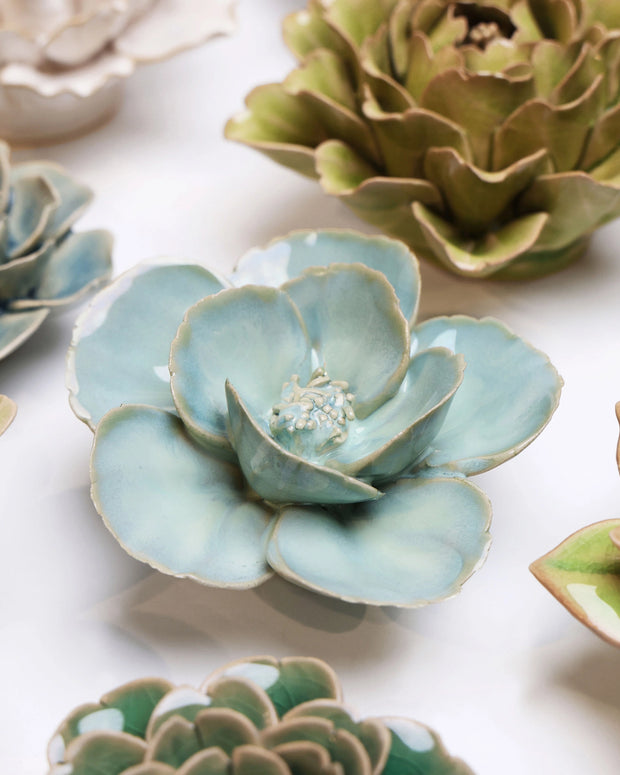 Teal Lotus - Ceramic Faux Flowers