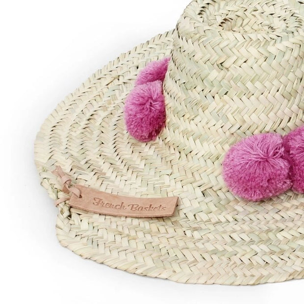 Cute Straw Beach Hats Pompom Beige French Baskets