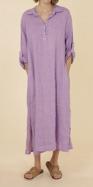LÉA & LUC - Collared Half Button Maxi Dress