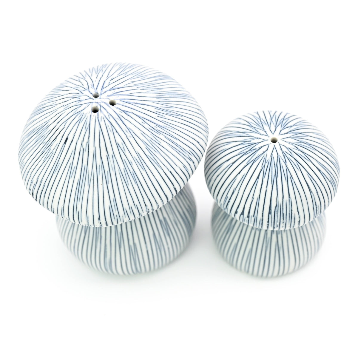 Art Floral Trading Blue Striped Mushroom Porcelain Salt and Pepper Shaker Set