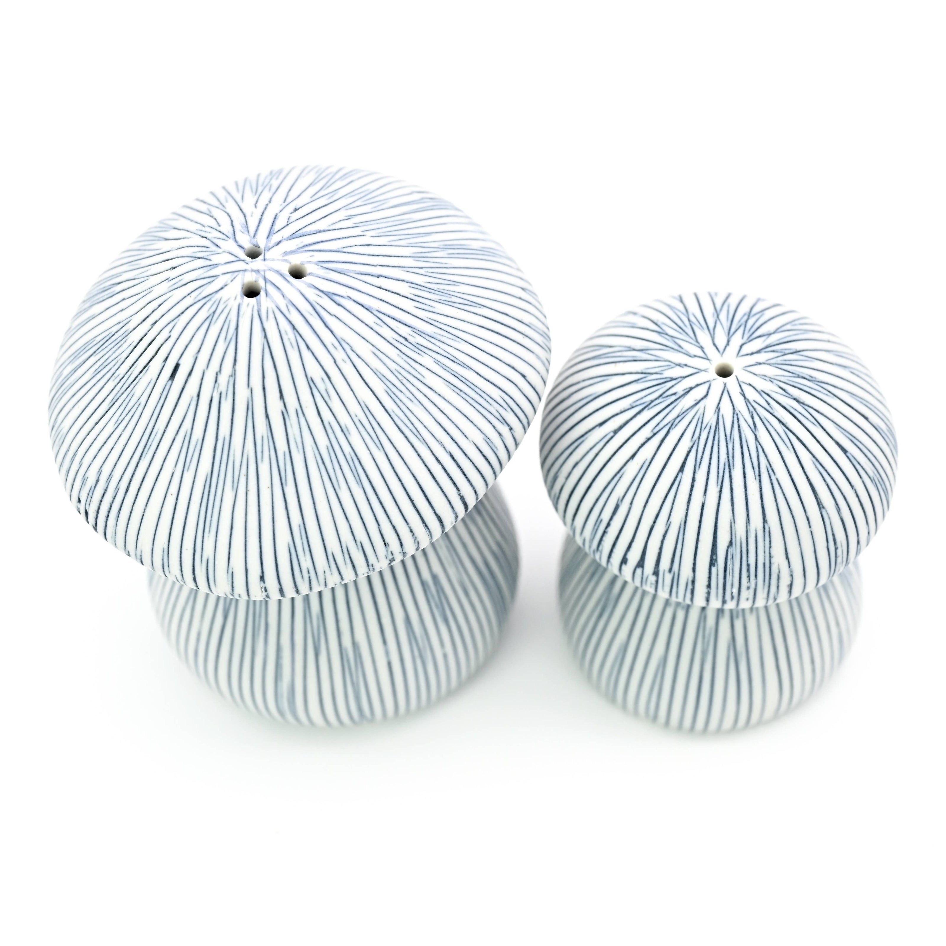 Art Floral Trading Blue Striped Mushroom Porcelain Salt and Pepper Shaker Set