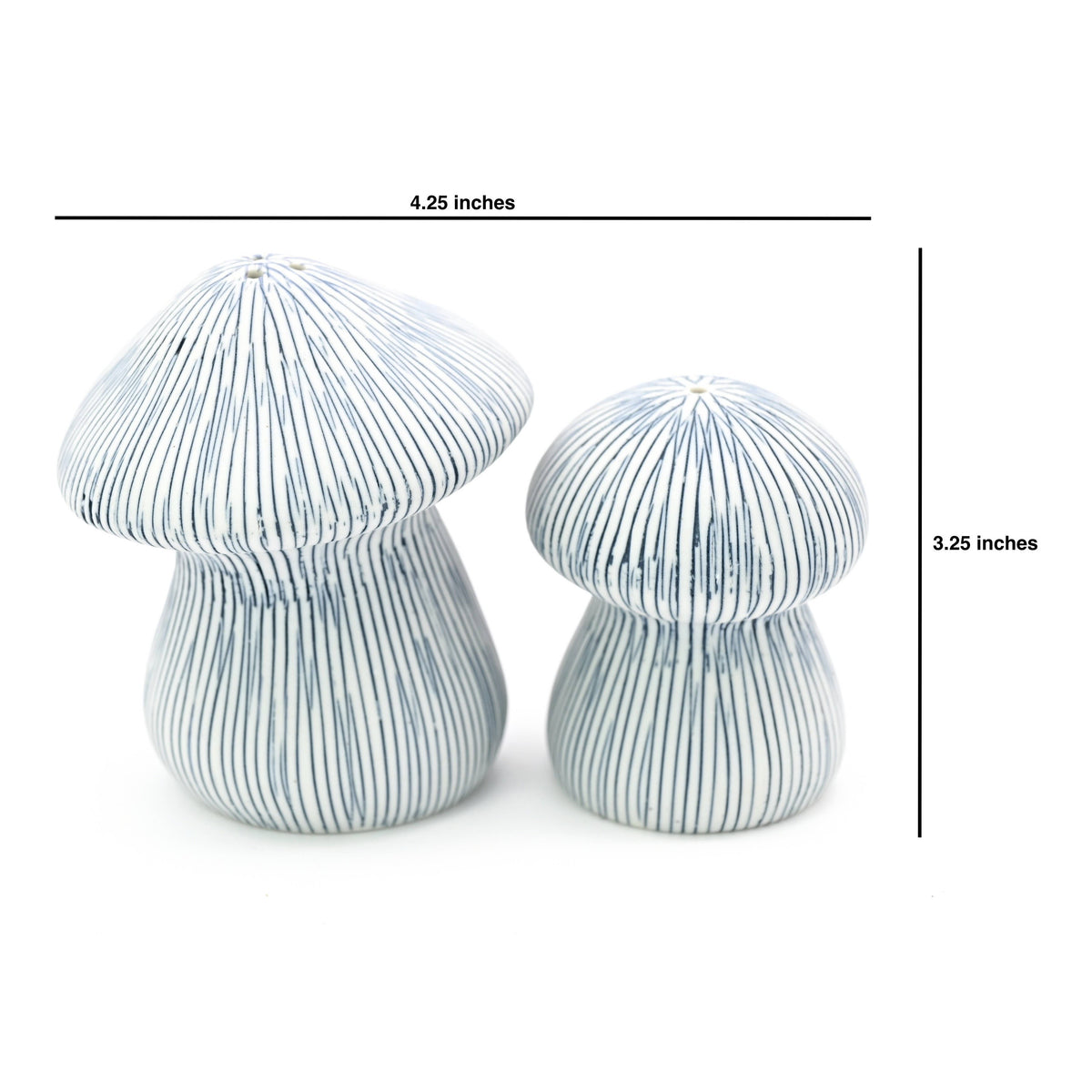 Art Floral Trading Blue Striped Mushroom Porcelain Salt and Pepper Shaker Set