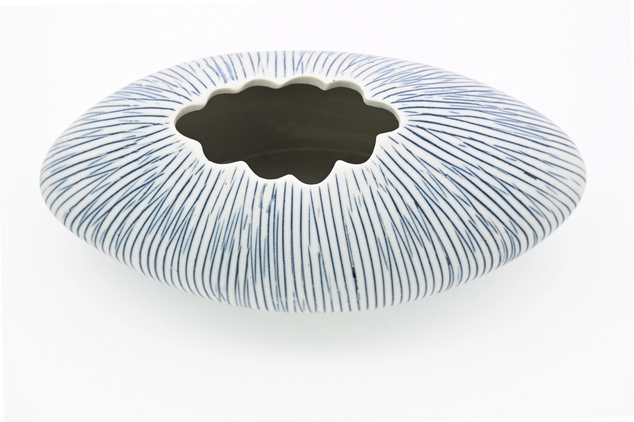 AFT Blue Striped Oval Vase Mini S-Handcrafted Porcelain Bud Vase