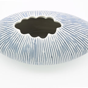 AFT Blue Striped Oval Vase Mini S-Handcrafted Porcelain Bud Vase