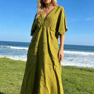 LÉA & LUC Flowing V-Neck Linen Maxi Dress