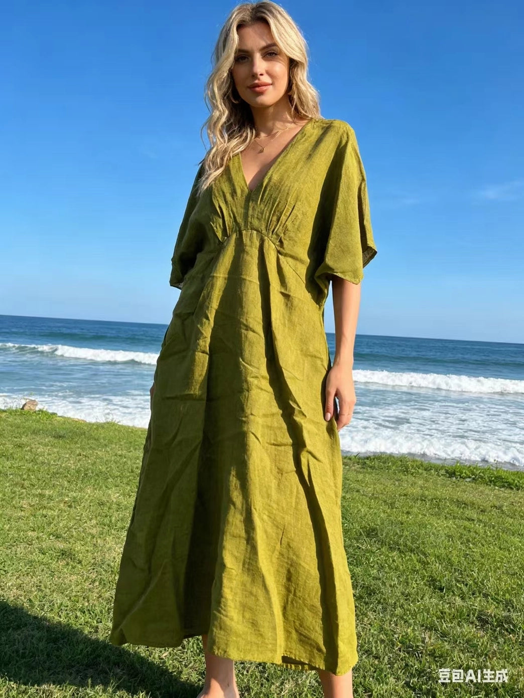 LÉA & LUC Flowing V-Neck Linen Maxi Dress