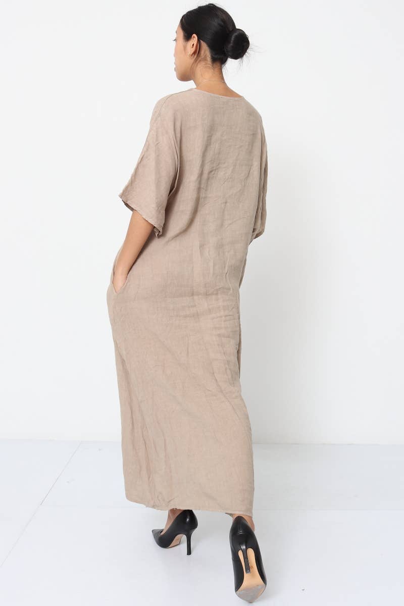 LÉA & LUC Flowing V-Neck Linen Maxi Dress