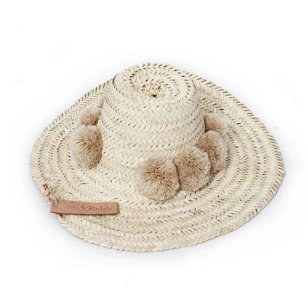 Cute Straw Beach Hats Pompom Beige French Baskets