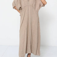 LÉA & LUC Flowing V-Neck Linen Maxi Dress