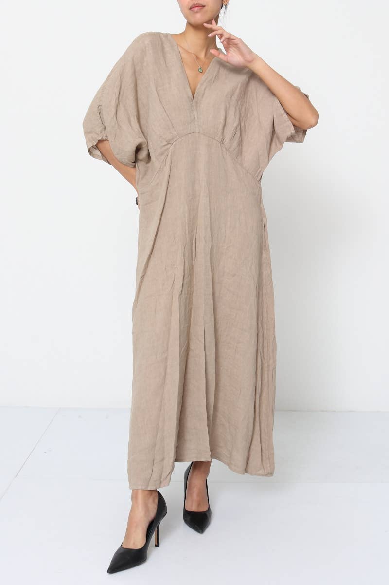 LÉA & LUC Flowing V-Neck Linen Maxi Dress