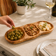Natural OliveWood Olive Wood 3-Section Snack & Appetizer Tray