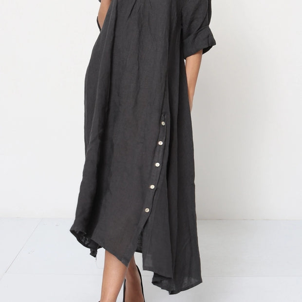 V-Neck Midi Dress with Button Slit
