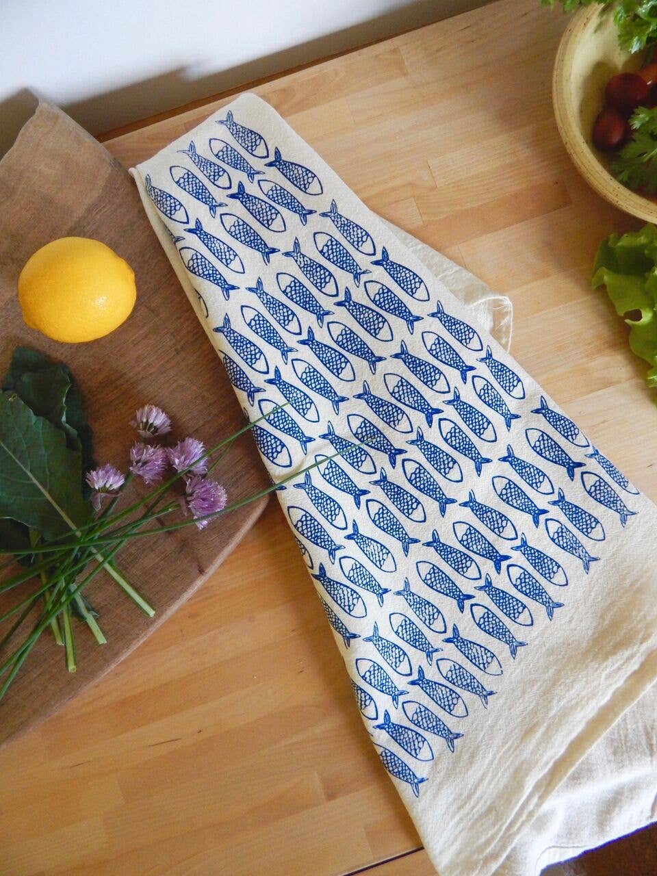 The High Fiber Handprinted Fish Kitchen Towel